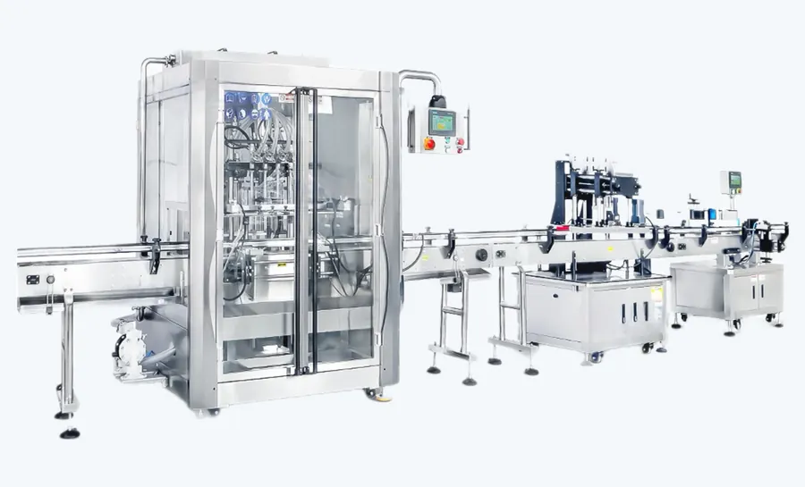 Automatic bottling line with filling, capping and labeling
