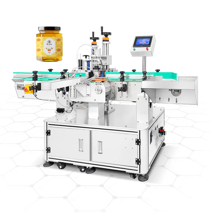 Automatic full wrap-around labeler for hexagonal jars