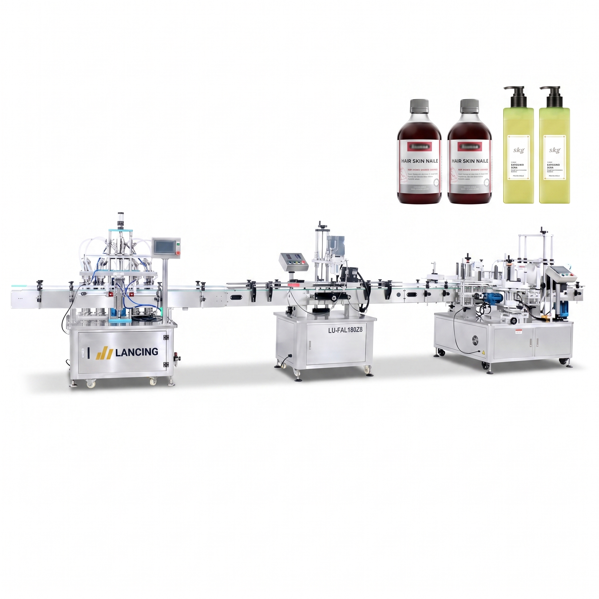 LANCING Automatic 4 Head Piston Pump Liquid Soap Car Shampoo Wax Production Line