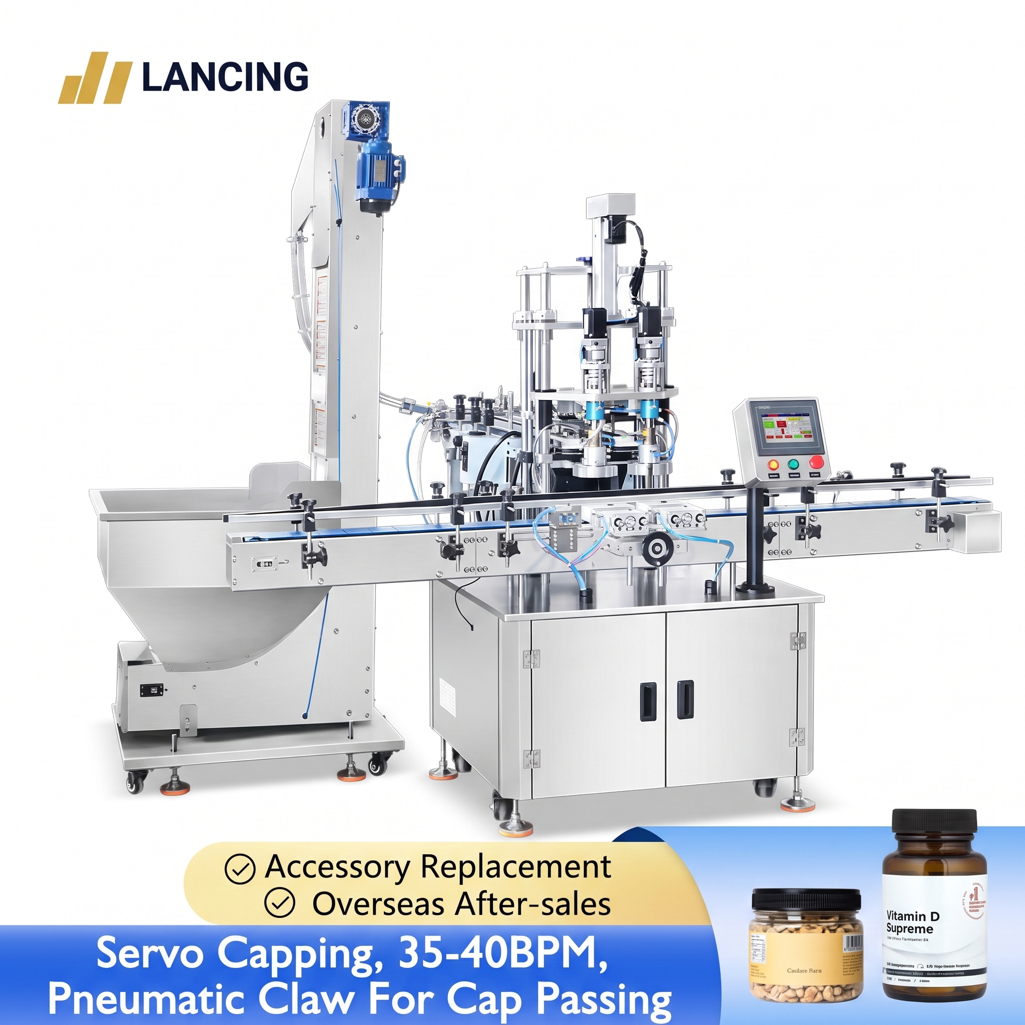 LANCING Automatic Double Heads Servo Food Sauce Cosmetics Jar Capping Machine