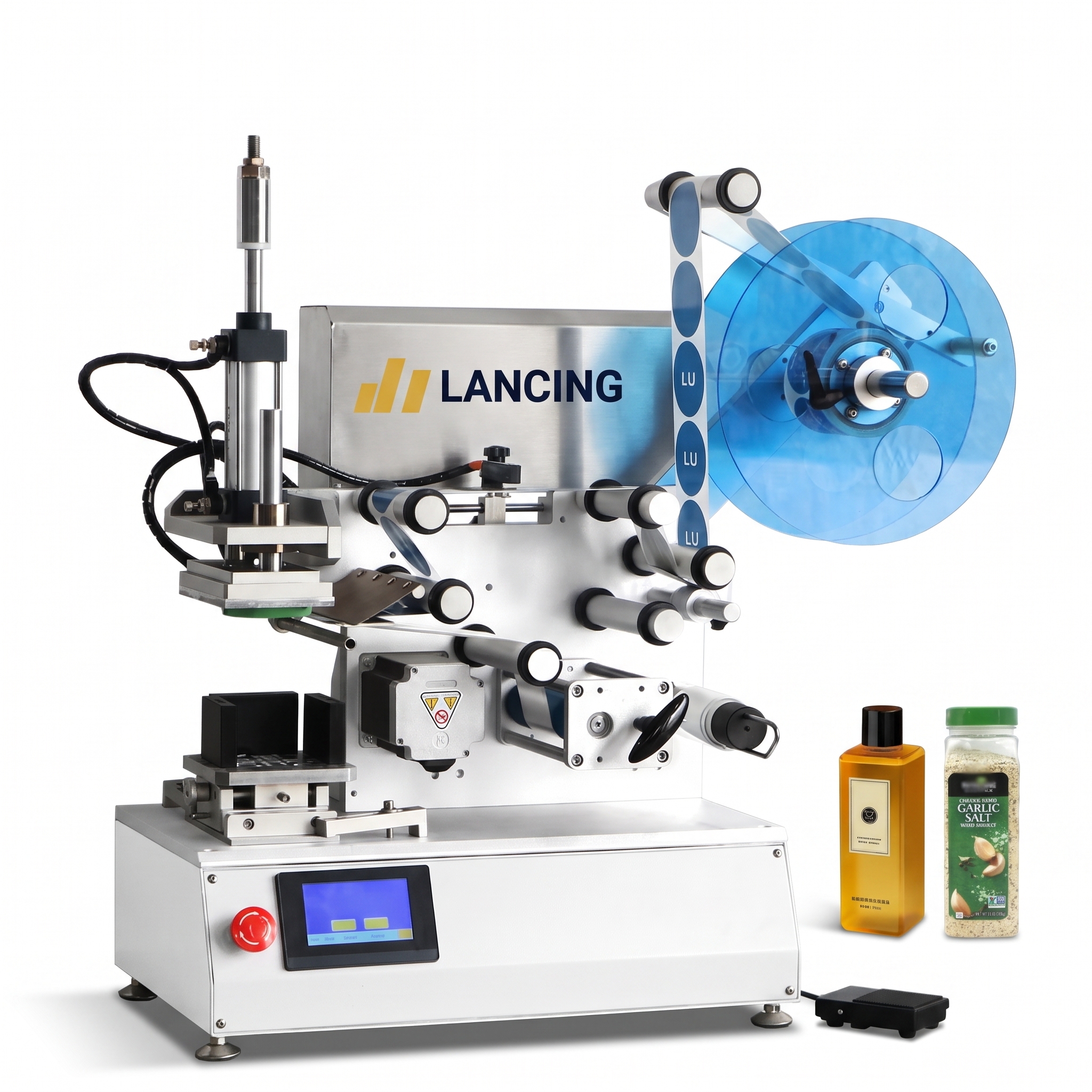 LANCING Semi-automatic Pneumatic PET Plastic Square Bottle Labelling Machine