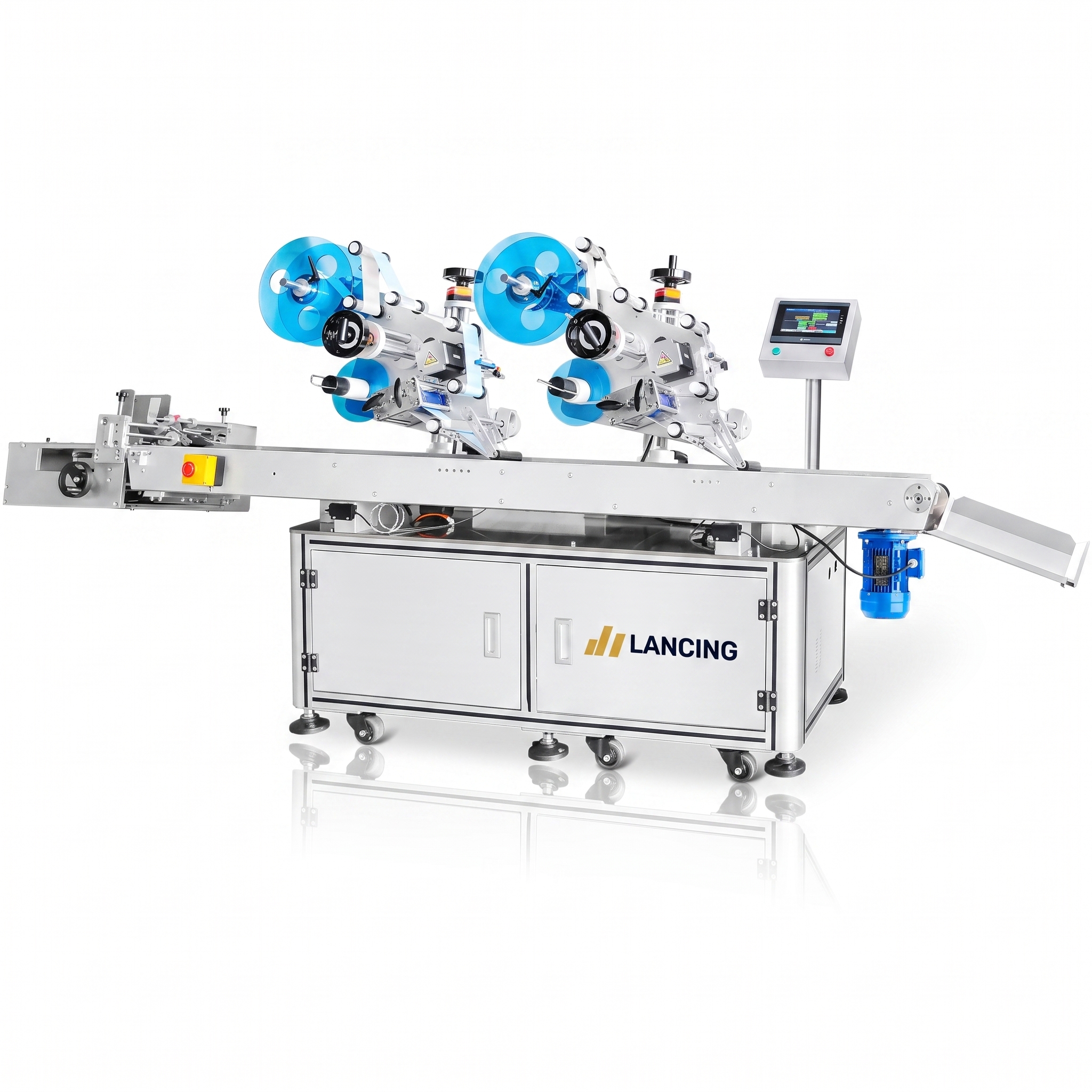 LANCING Automatic Double Heads Pouches Paper Carton Boxes Labelling Machine