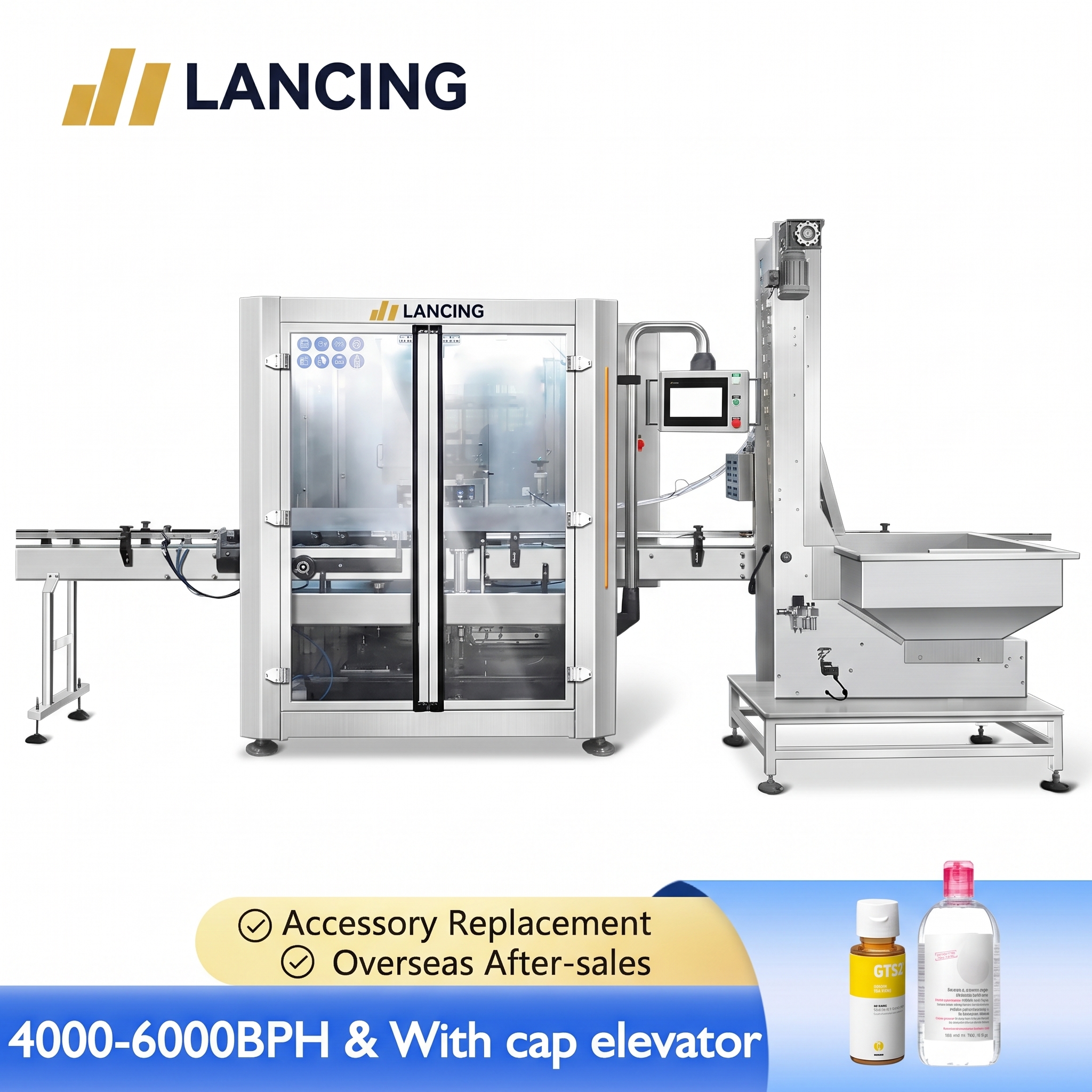 LANCING Automatic 8 Heads Screw-on Cap Soft Drinks Cosmetics Capping Machine